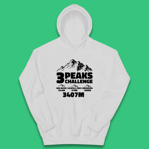 3 Peaks Challenge Ben Nevis Scafell Pike Snowdon Mountain Outdoor Adventure Climbing Hiking Kids Hoodie