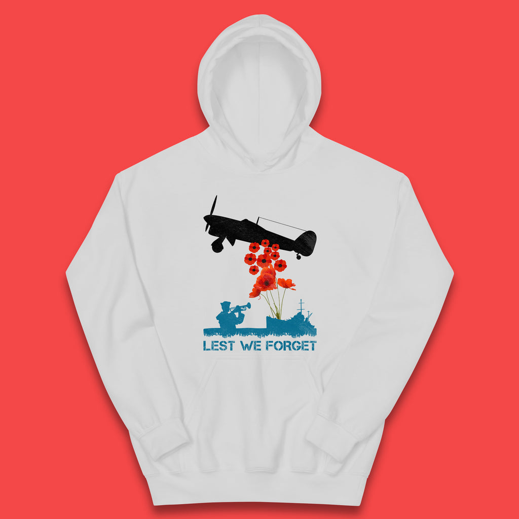 Lest We Forget Remembrance Day Veterans British Armed Forces Poppy Flower Royal Aircraft Kids Hoodie