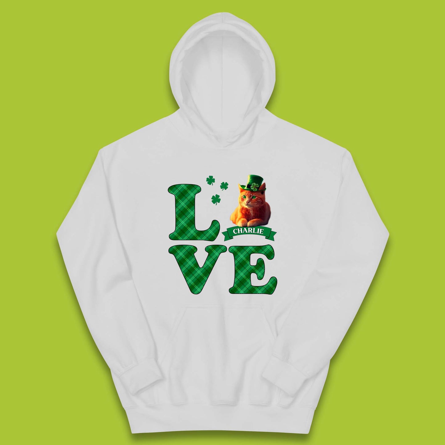 Personalised Love St. Patrick's Cat Kids Hoodie