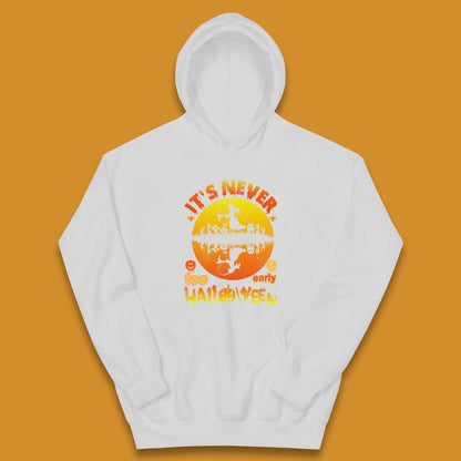 It's Never Too Early Halloween Witch Flying On Broomstick Over Lake Scary Spooky Season Kids Hoodie