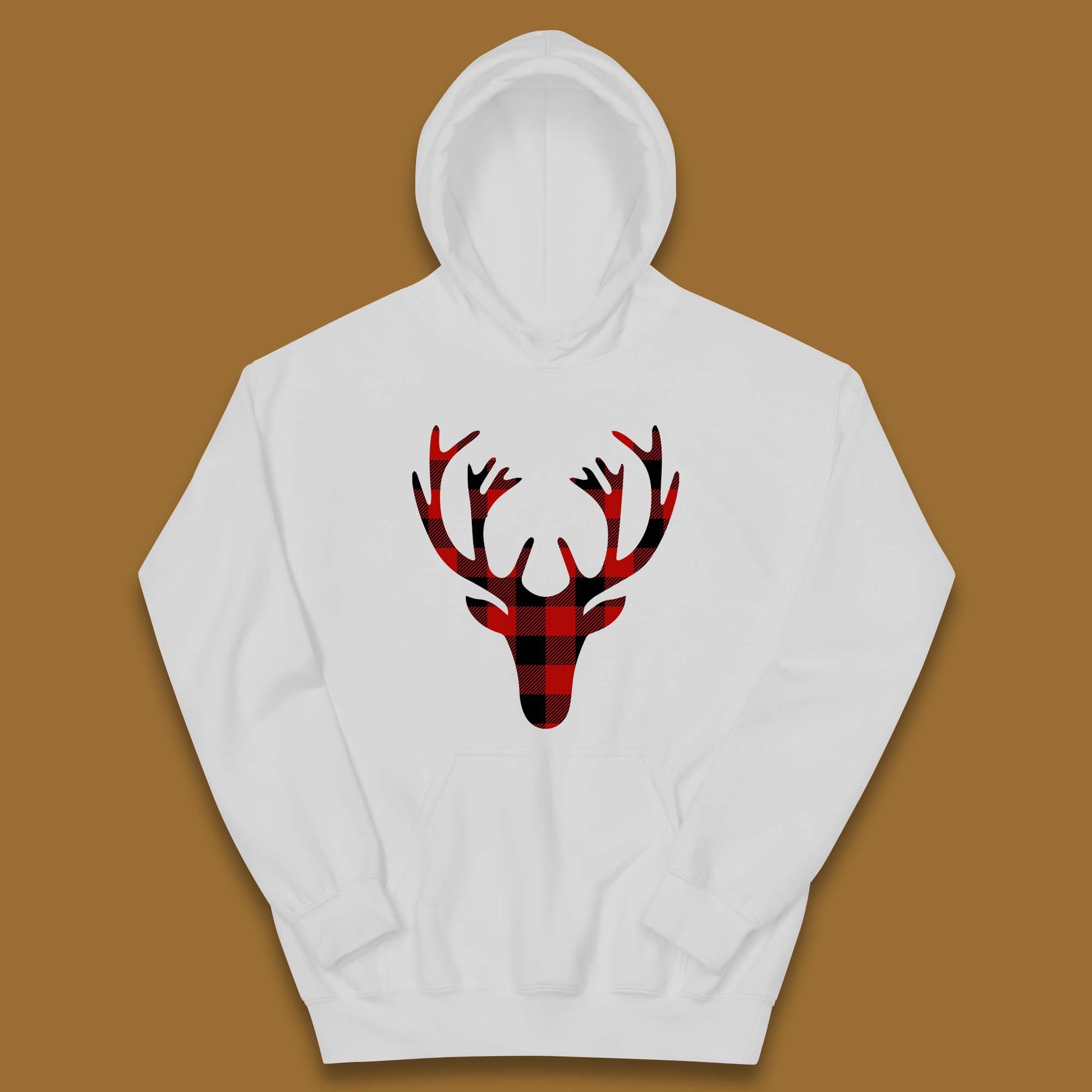 merry christmas buffalo plaid deer head hoodie