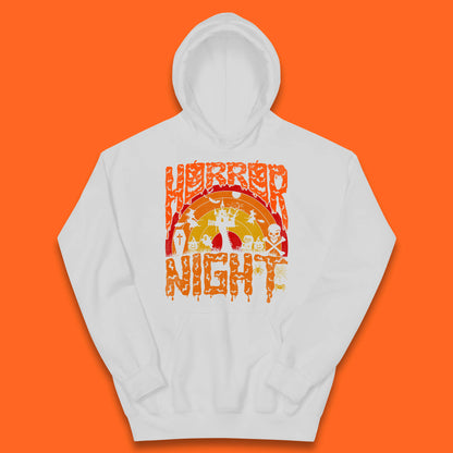 Halloween Horror Night Vintage Rainbow Flying witches Scary Boo Spooky Festive Night Kids Hoodie