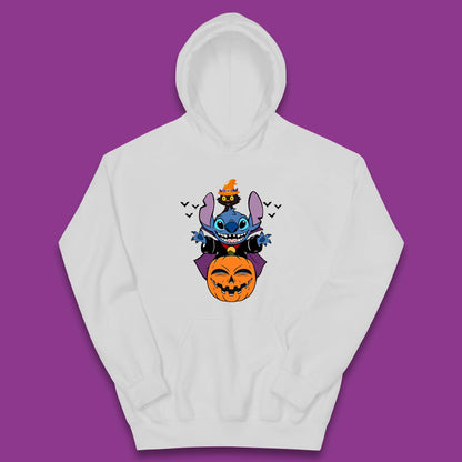 Disney Halloween Pumpkin Devil Stitch With Black Cat Horror Scary Disney Lilo & Stitch Kids Hoodie