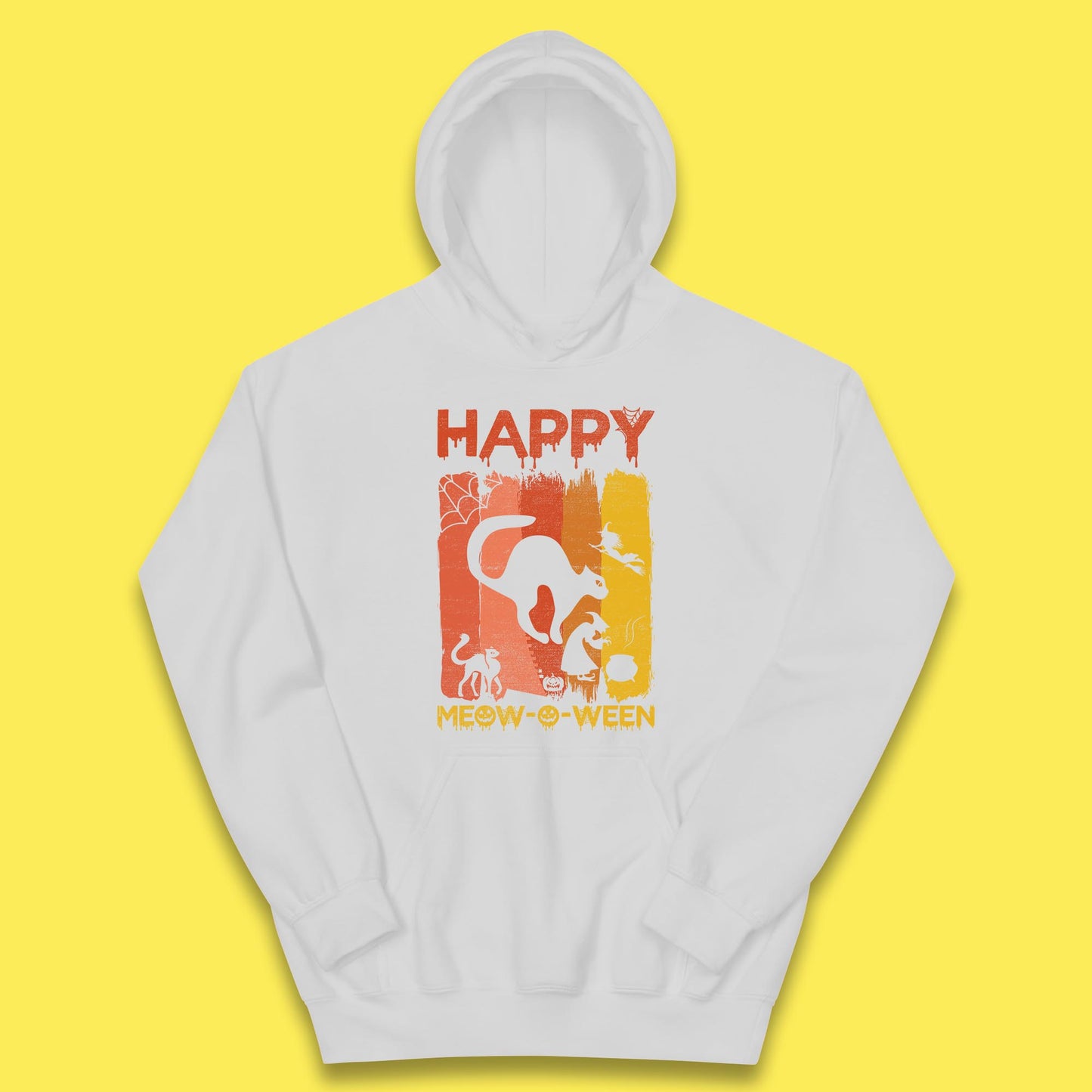 Happy Meow-O-ween Funny Halloween Black Cat Scary Spooky Kids Hoodie