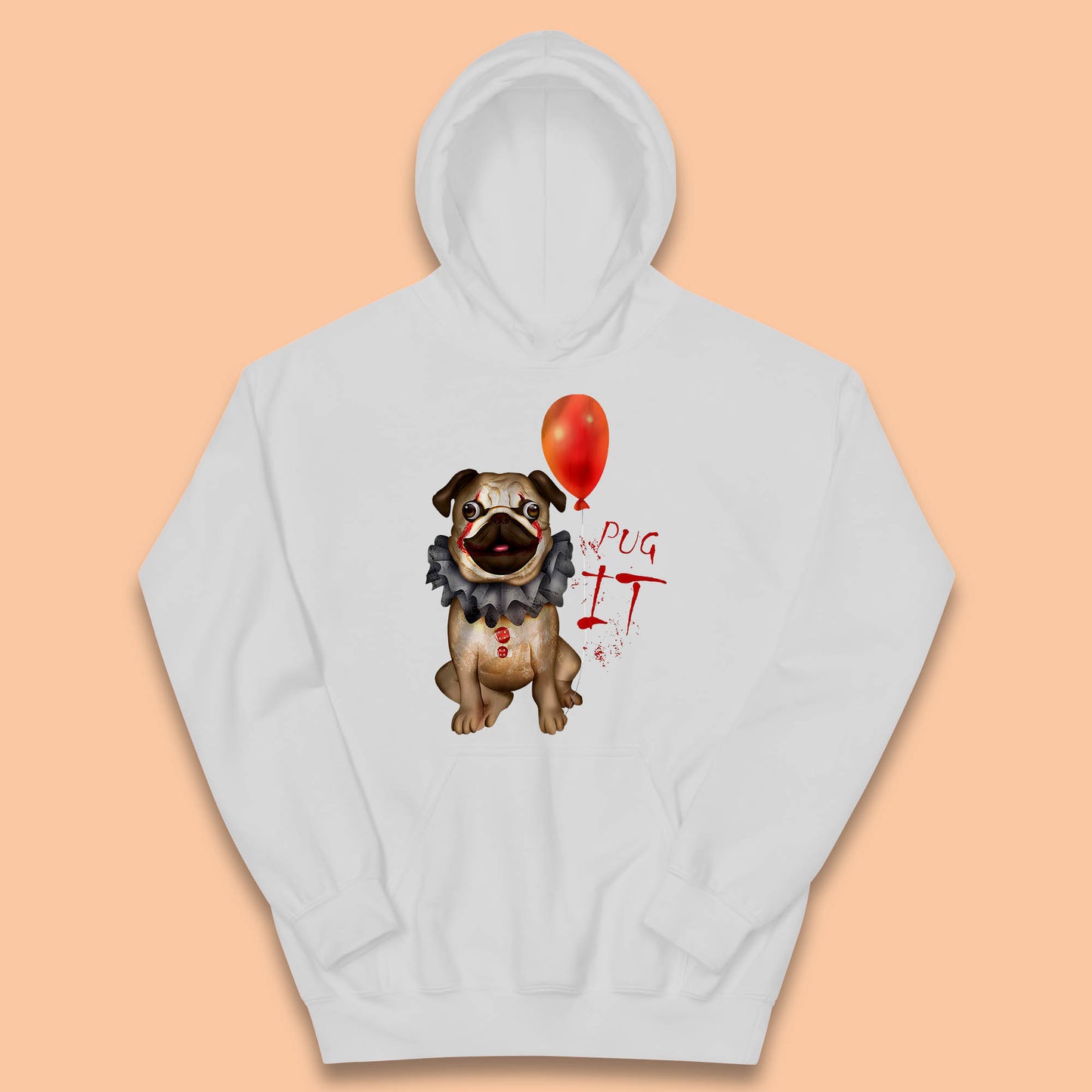 Pug IT Pennywise Clown Dog Spoof Halloween Pug Dog Costume Horror Movie Serial Killer Kids Hoodie