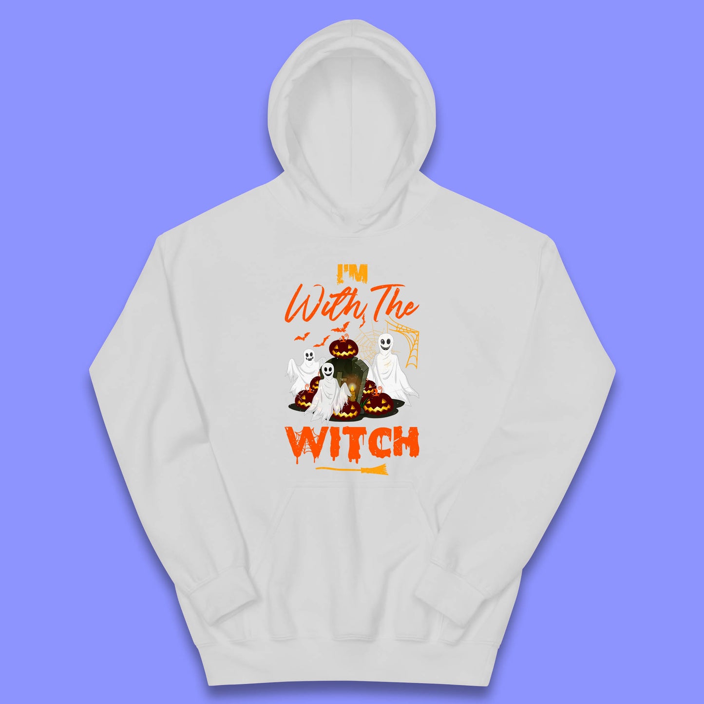 I'm With The Witch Halloween Ghosts With Jack-O-Lantern Horror Pumpkins Kids Hoodie