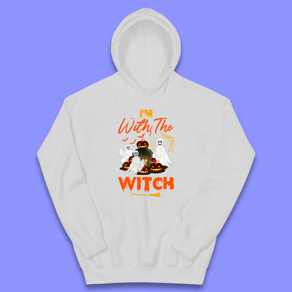 I'm With The Witch Halloween Ghosts With Jack-O-Lantern Horror Pumpkins Kids Hoodie
