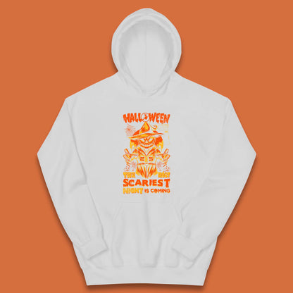 Halloween The Most Scariest Night Is Coming Halloween Scarecrow Jack O Lantern Scary Night Kids Hoodie