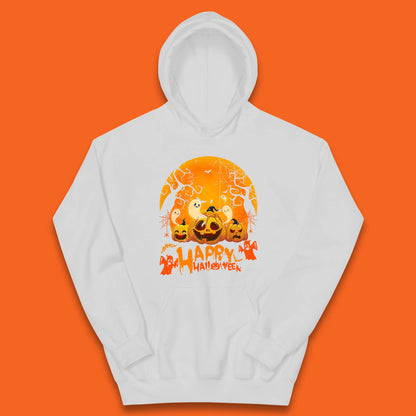 Happy Halloween Jack O Lantern Pumpkins Scary Boo Ghost Haunted Trees Kids Hoodie
