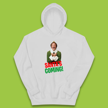 Elf Santa's Coming Christmas Kids Hoodie