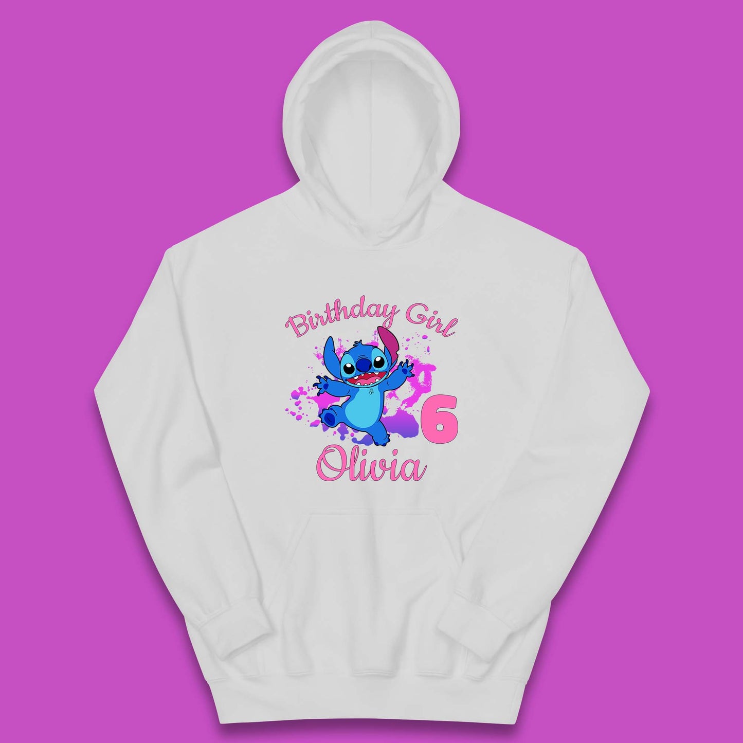 Personalised Birthday Girl Disney Stitch Your Name And Birthday Year Lilo & Stitch Cartoon Kids Hoodie