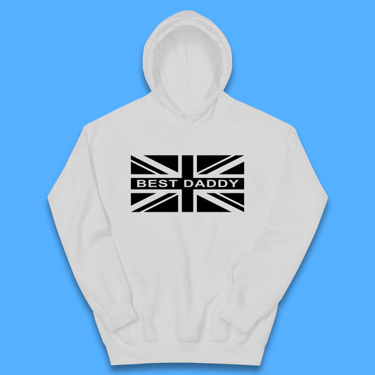 Best Daddy Vintage Union Jack Great Britain United Kingdom England Flag Patriotic Dad Father's Day Kids Hoodie