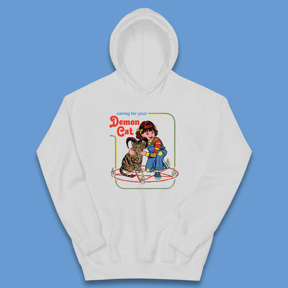Caring For Your Demon Cat Creepy Incantation Halloween Aesthetic Cat Kids Hoodie