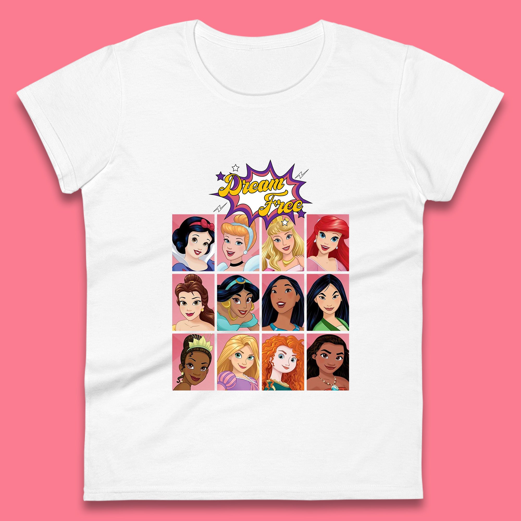 Dream Free Disney Princess Characters Disney Snow White Cinderella Jasmine Disney Princesses Group Disney World Womens Tee Top