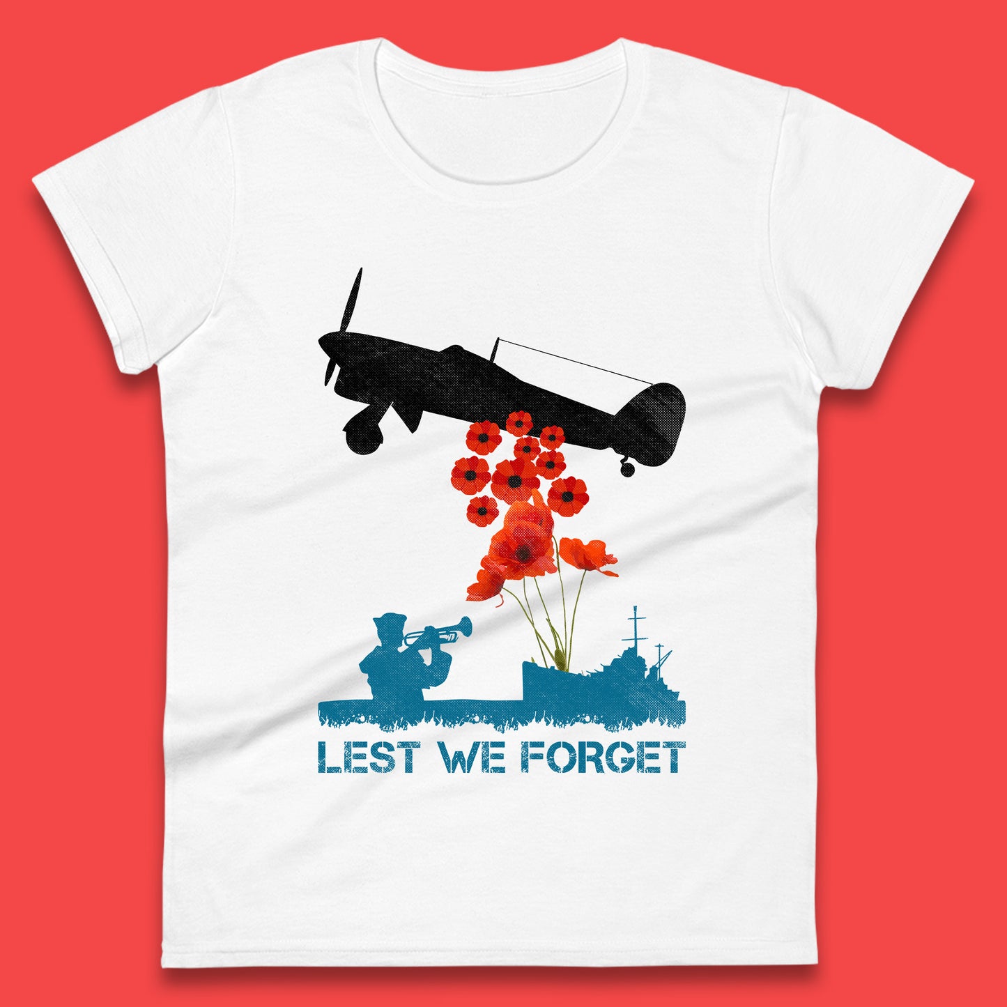 Lest We Forget Remembrance Day Veterans British Armed Forces Poppy Flower Royal Aircraft Womens Tee Top