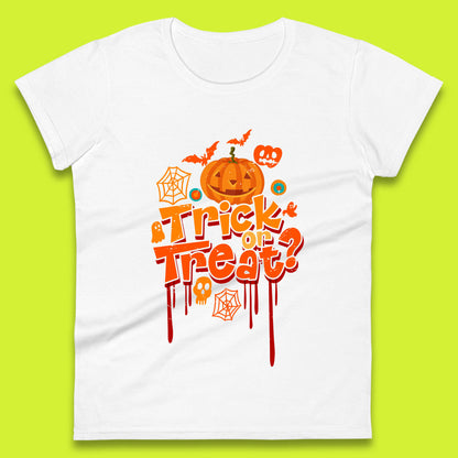 Trick Or Treat Halloween Pumpkin Blood Dripping Horror Scary Spooky Season Womens Tee Top