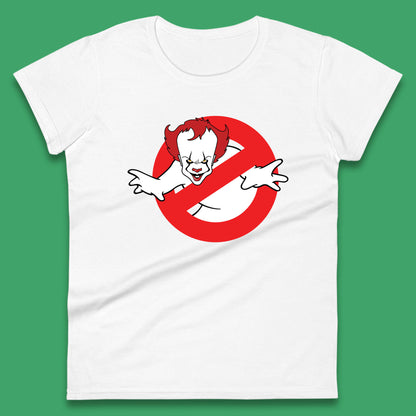 The Real Ghostbusters No Ghost Halloween IT Pennywise Clown Movie Mashup Parody Womens Tee Top