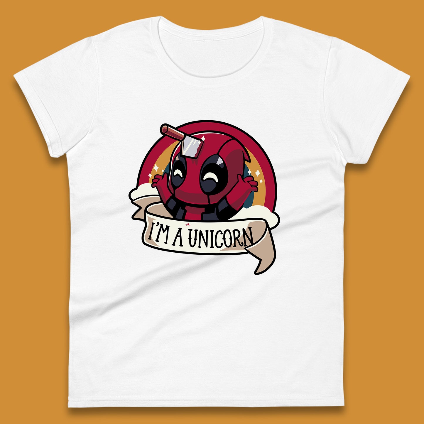 I'm A Unicorn Funny Deadpool Rainbow Colors Marvel Avengers Superhero Fictional Character Womens Tee Top
