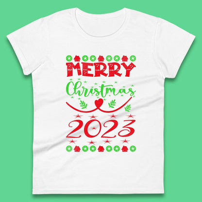 Merry Christmas 2023 Winter Holiday Xmas Festive Celebration Womens Tee Top