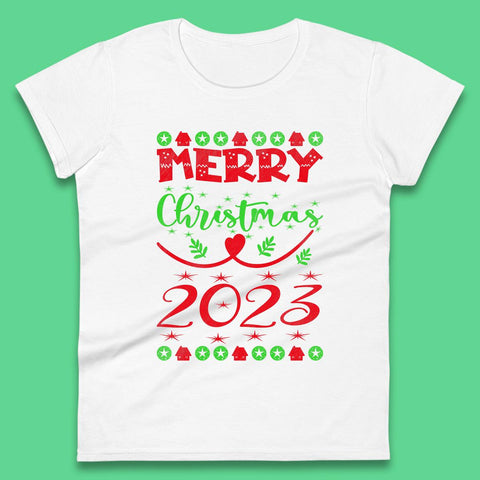 Merry Christmas 2023 Winter Holiday Xmas Festive Celebration Womens Tee Top