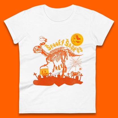 Spooky Saurus Rex Halloween Dinosaur Skeleton T-Rex Scary Pumpkin Womens Tee Top