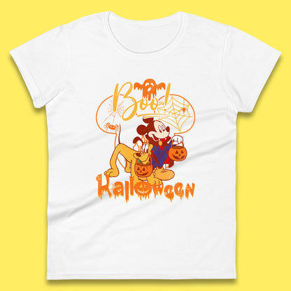 Boo Halloween Mickey Mouse And Pluto Friends Disney Halloween Disneyland Trip Womens Tee Top