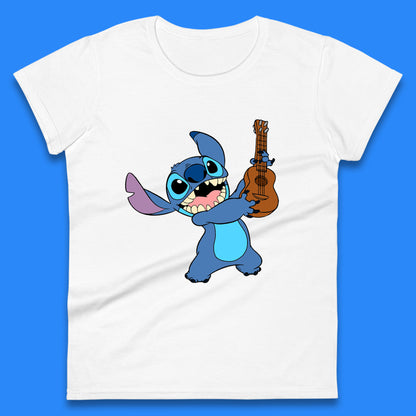 Disney Ohana Playing The Guitar Ohana Lilo & Stitich In Happy Mood Cartoon Character Disney World Womens Tee Top