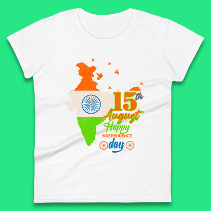 15th August India Happy Independence Day Patriotic Indian Map Flag Womens Tee Top