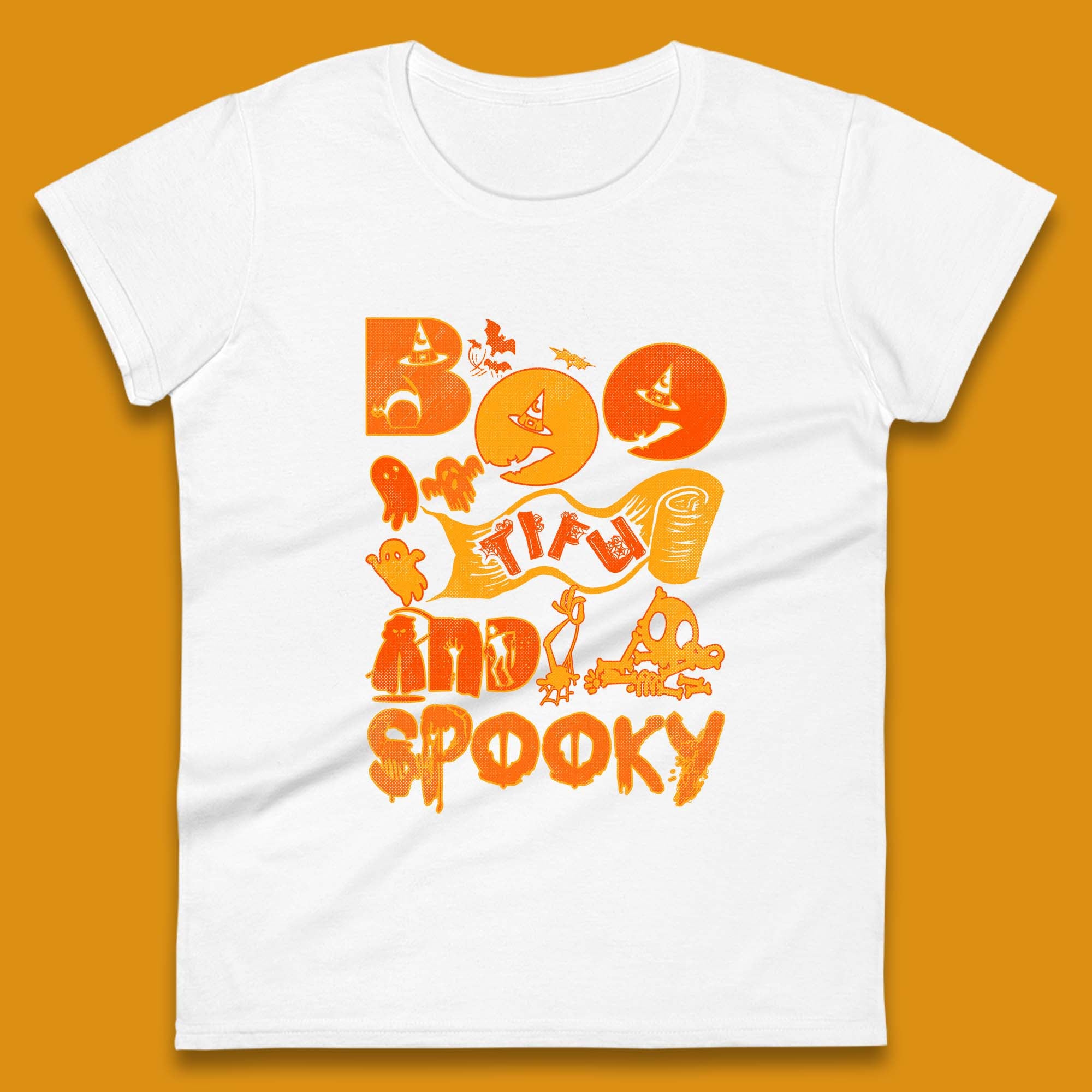 Boo Tiful and Spooky Halloween Horror Scary Boo Ghost Spooky Season Womens Tee Top