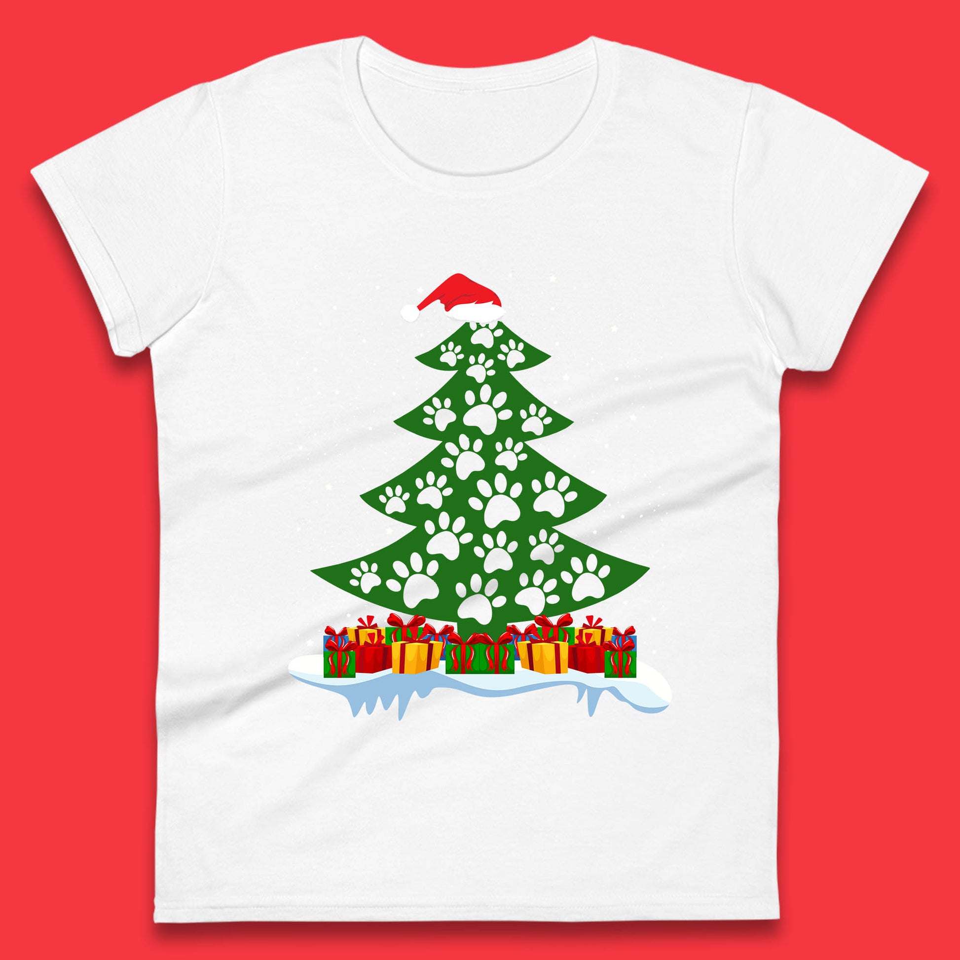 christmas tree with paw prints of dogs t shirt