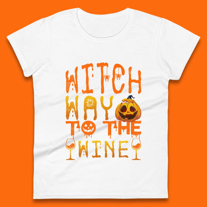 Witch Way To The Wine Funny Halloween Wine Drinking Lover Womens Tee Top