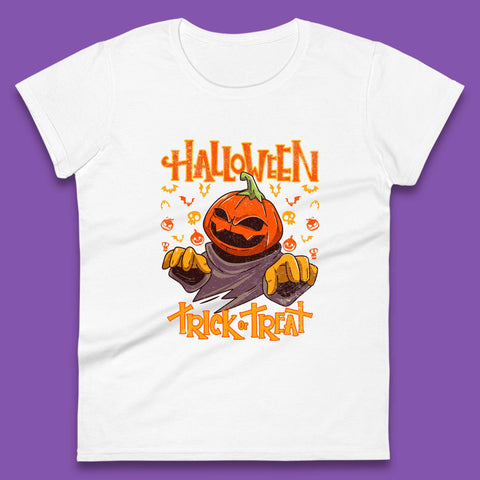 Halloween Trick Or Treat Pumpkin Character Halloween Scary Evil Pumpkin Womens Tee Top