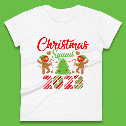 Christmas Squad 2023 Christmas Tree Xmas Gingerbread Man with Candy Cane Womens Tee Top