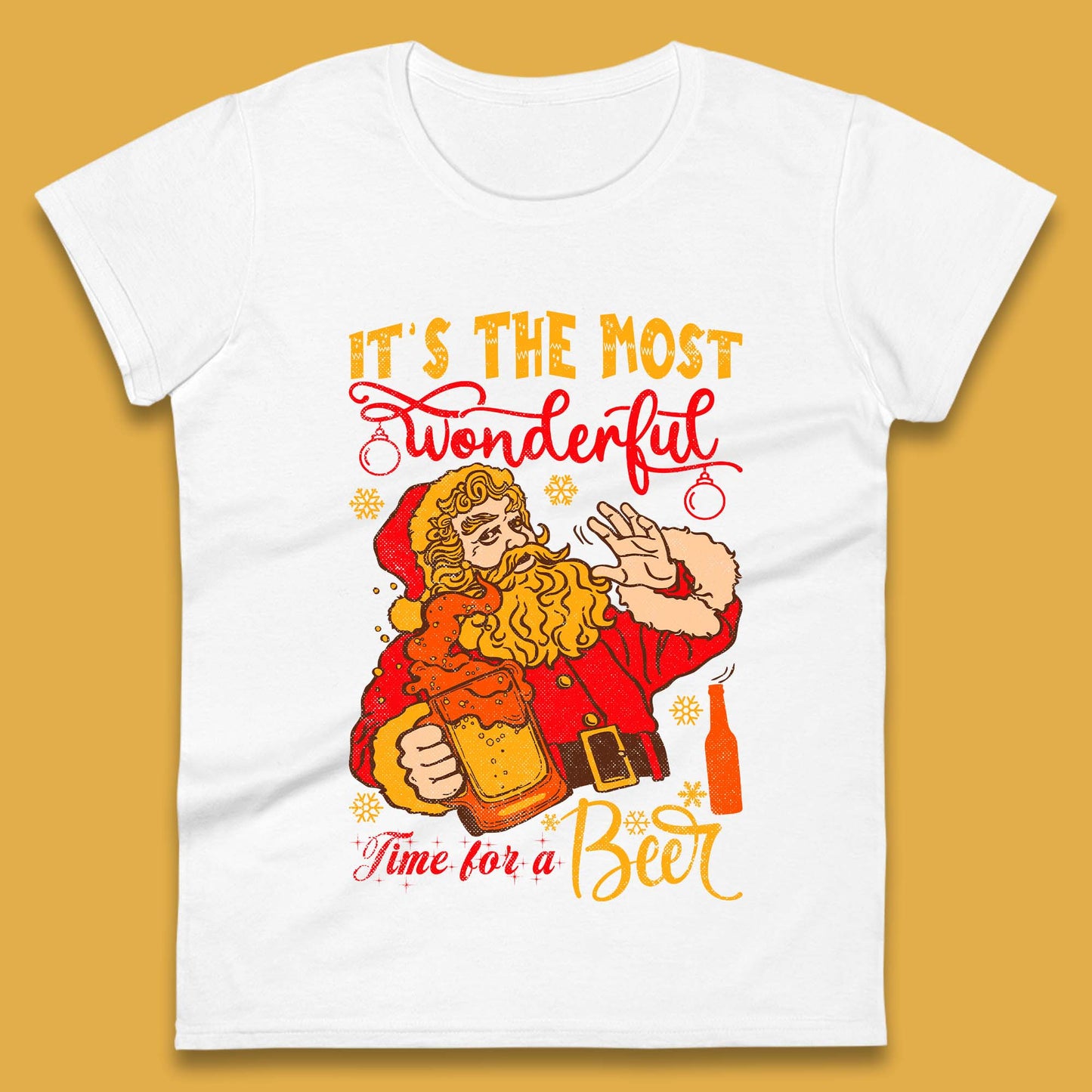 Santa Beer Time Christmas Womens T-Shirt