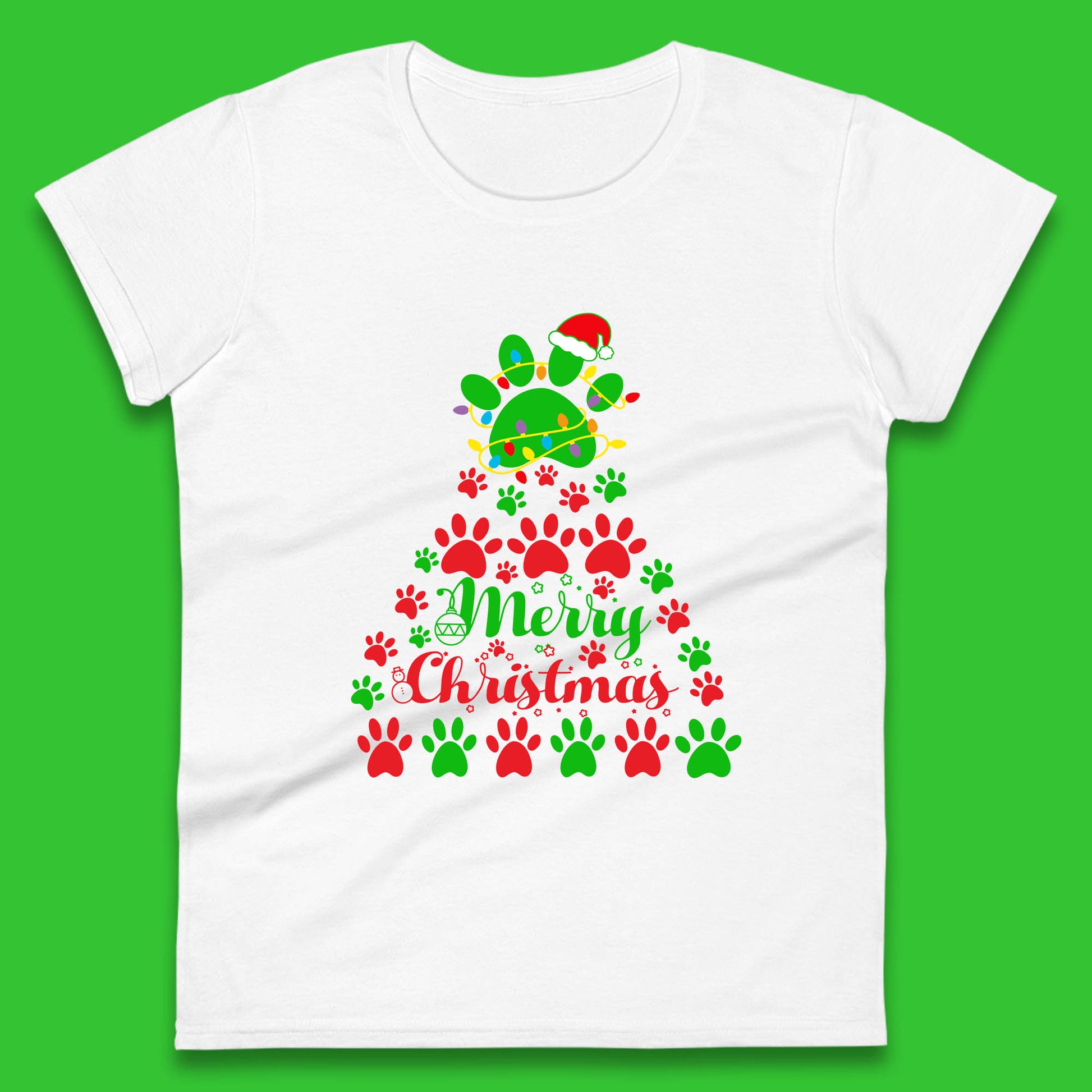 merry christmas paws tree womens t shirt