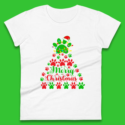 merry christmas paws tree womens t shirt