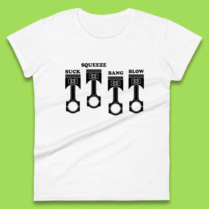 Suck Squeeze Band Blow Funny Car Lovers Joke Racers Riders Drifting Race Womens Tee Top