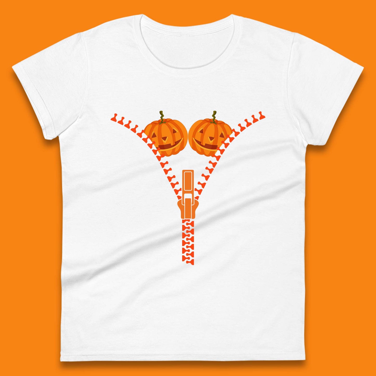 Pumpkin Boobies Zipper Happy Halloween Breast Costume Funny Zip Pumpkin Boobs Womens Tee Top