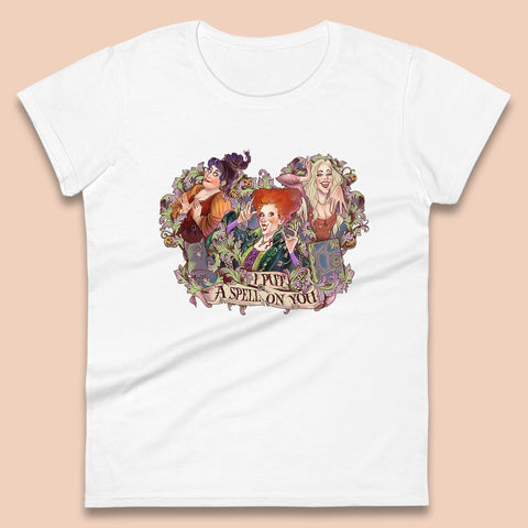 I Putt A Spell On You Halloween Sanderson Sisters Hocus Pocus Vintage Witches Womens Tee Top