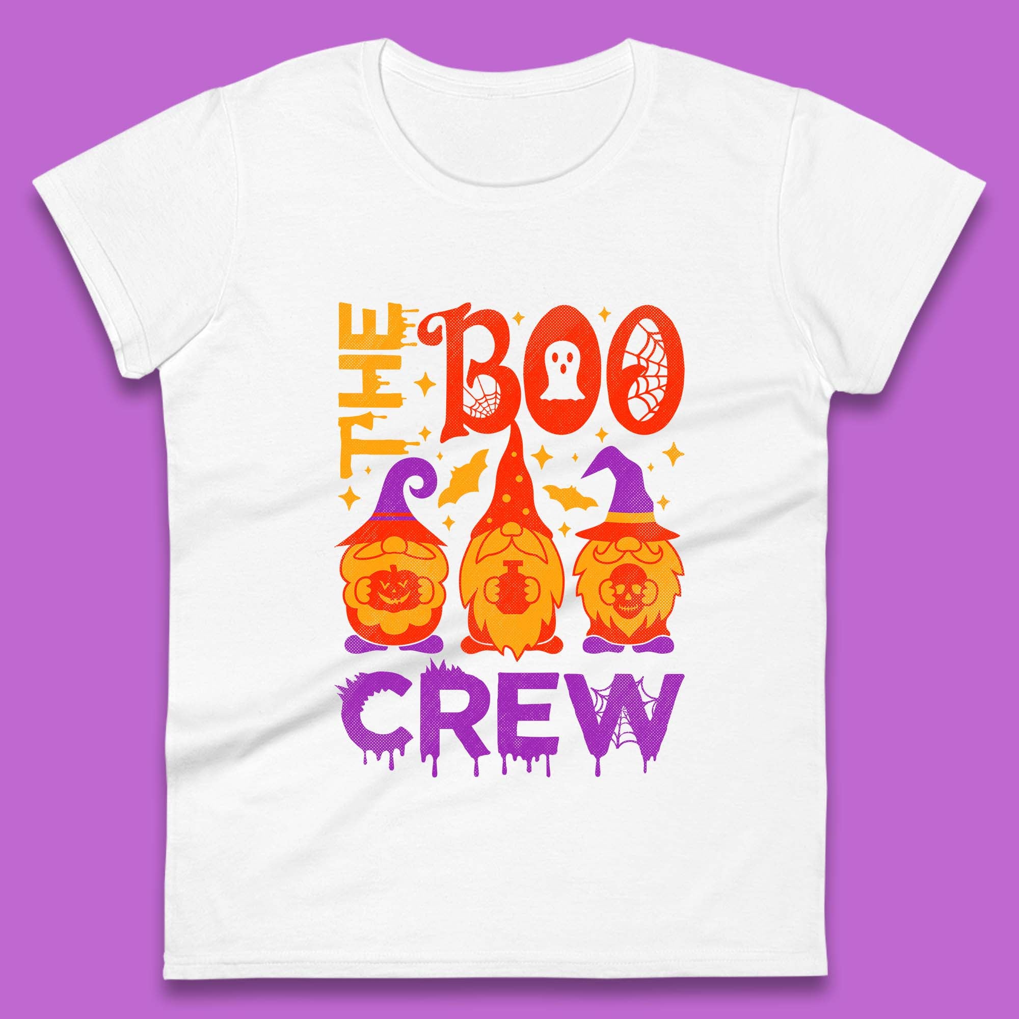 The Boo Crew Halloween Gnomes Squad Horror Scary Spooky Matching Costume Womens Tee Top