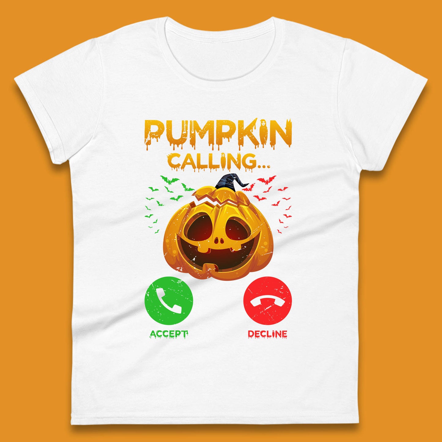 Halloween Pumpkin Calling Funny Phone Call Horror Scary Jack O Lantern Womens Tee Top