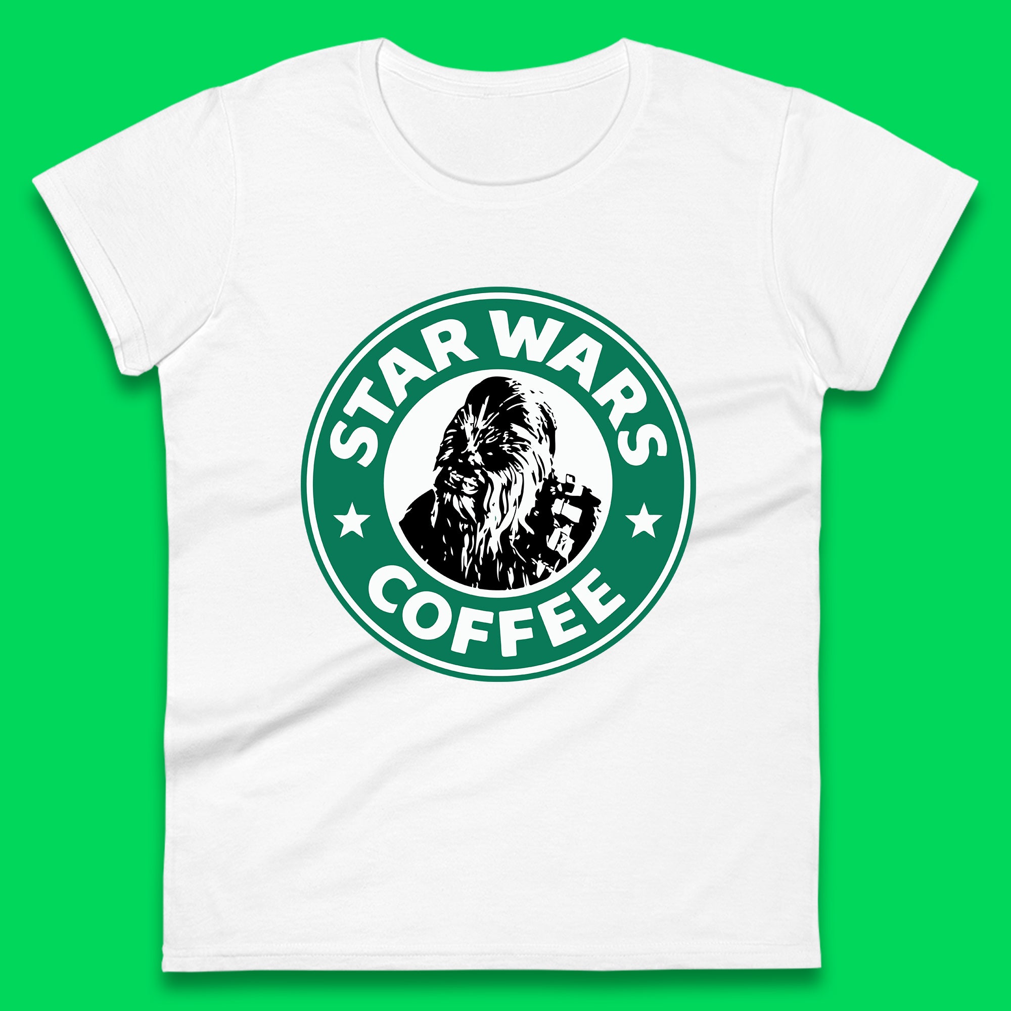 Chewbacca Star Wars Coffee Sci-fi Action Adventure Movie Character Starbucks Coffee Spoof 46th Anniversary Womens Tee Top