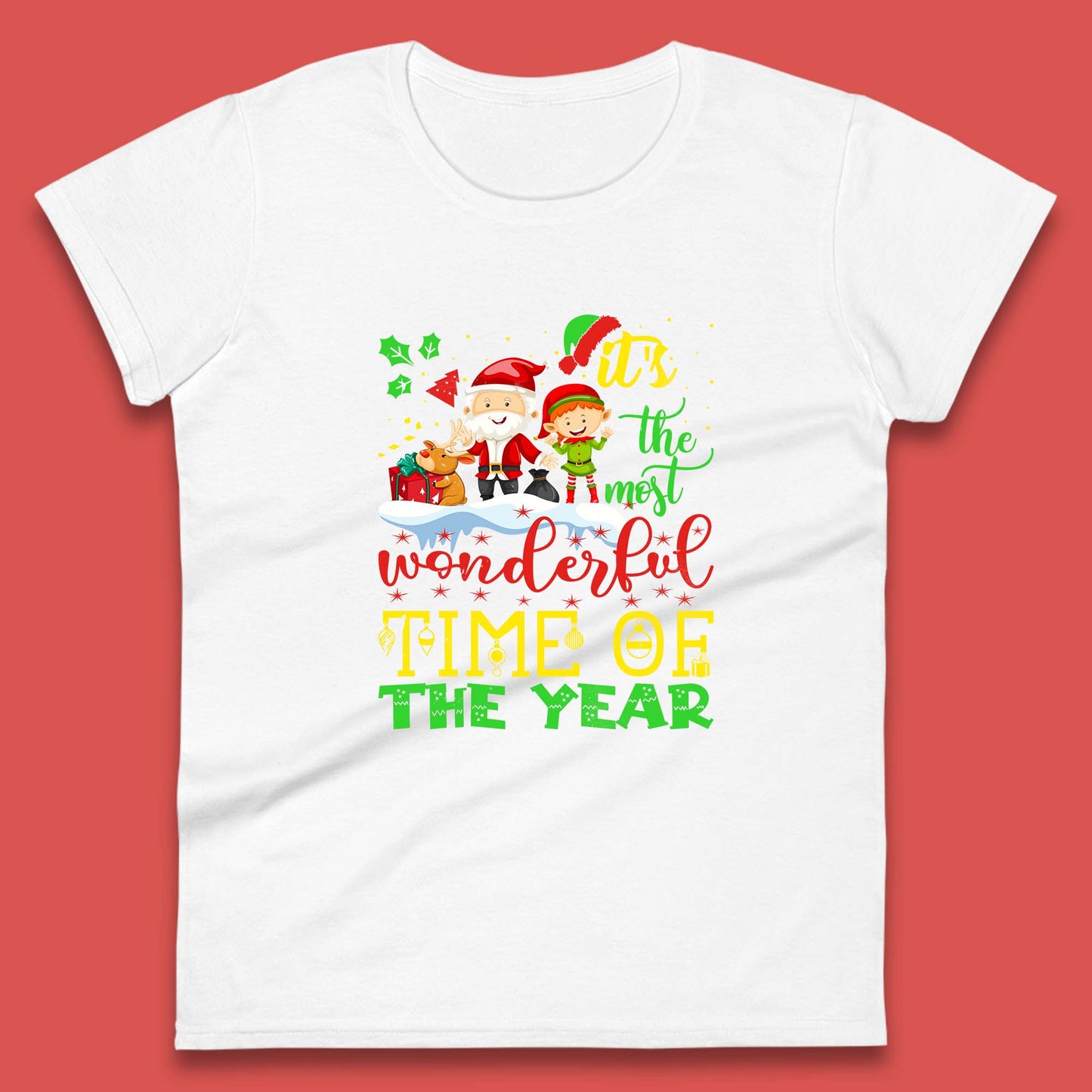 santa reindeer and elf womens t shirt