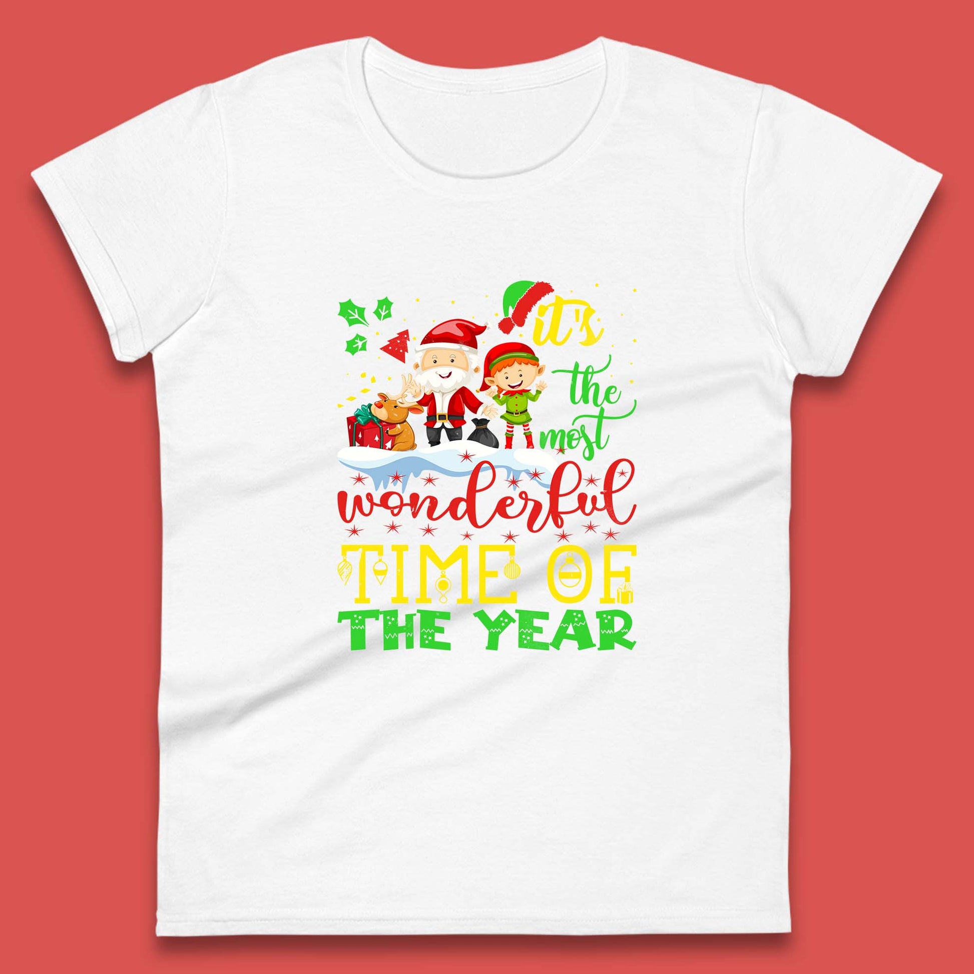 santa reindeer and elf womens t shirt
