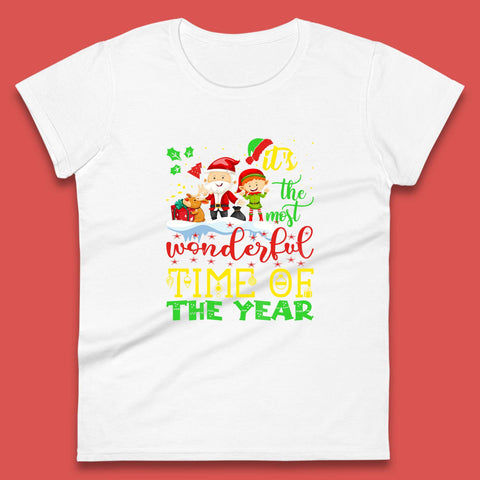 It's The Most Wonderful Time Of Year Christmas Santa Claus Reindeer Elf Xmas Season Womens Tee Top