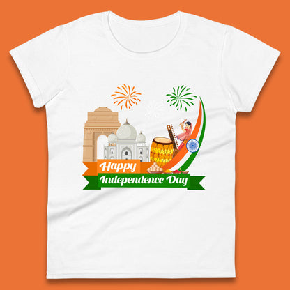 Happy India Independence Day 15th August Patriotic Indian Flag India Architectural Landmarks Womens Tee Top