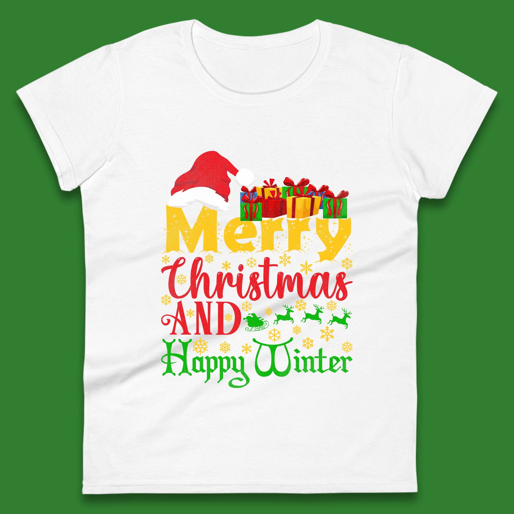 merry christmas and happy winter womens t shirt