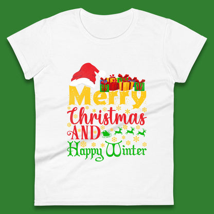 merry christmas and happy winter womens t shirt