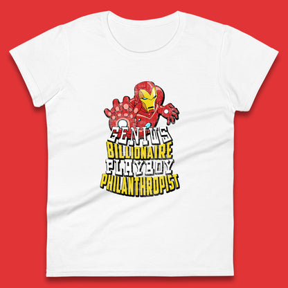 Tony Stark Quote Genius Billionaire Playboy Philanthropist Marvel Avenger Iron Man Superhero Movie Character Womens Tee Top