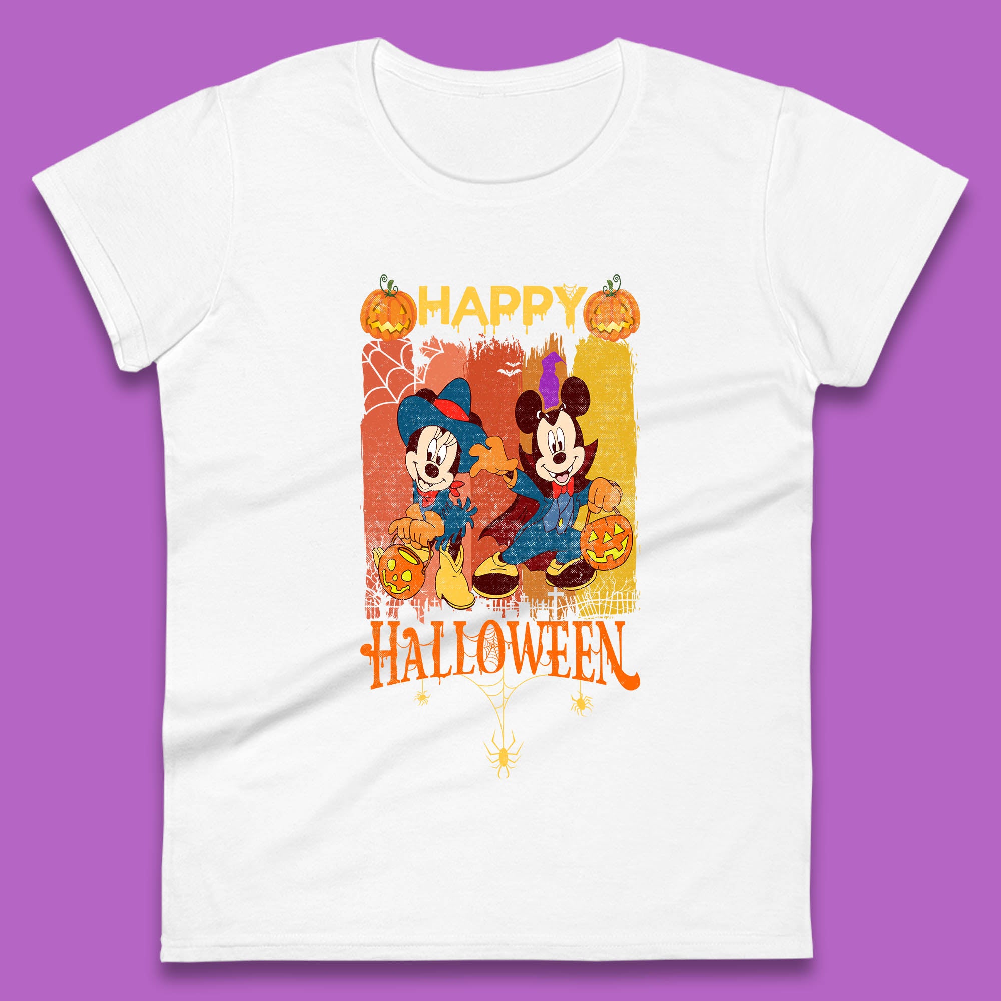 Happy Halloween Disney Witch Mickey Mouse Minnie Mouse Horror Scary Disneyland Trip Womens Tee Top